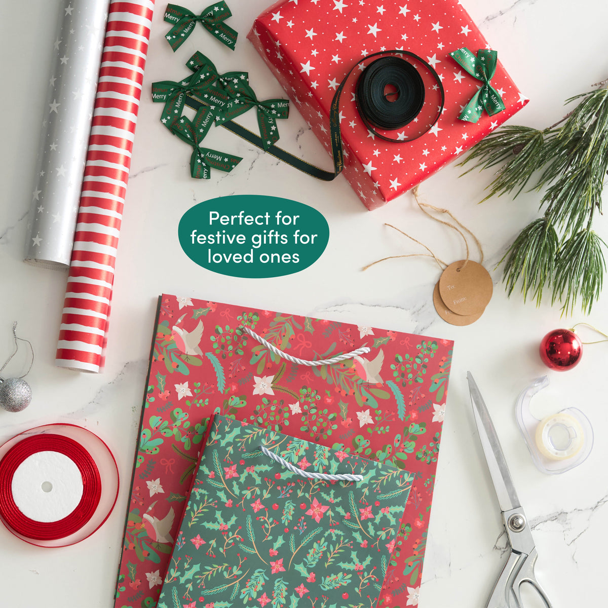 Festive Floral Christmas Gift Bags Set