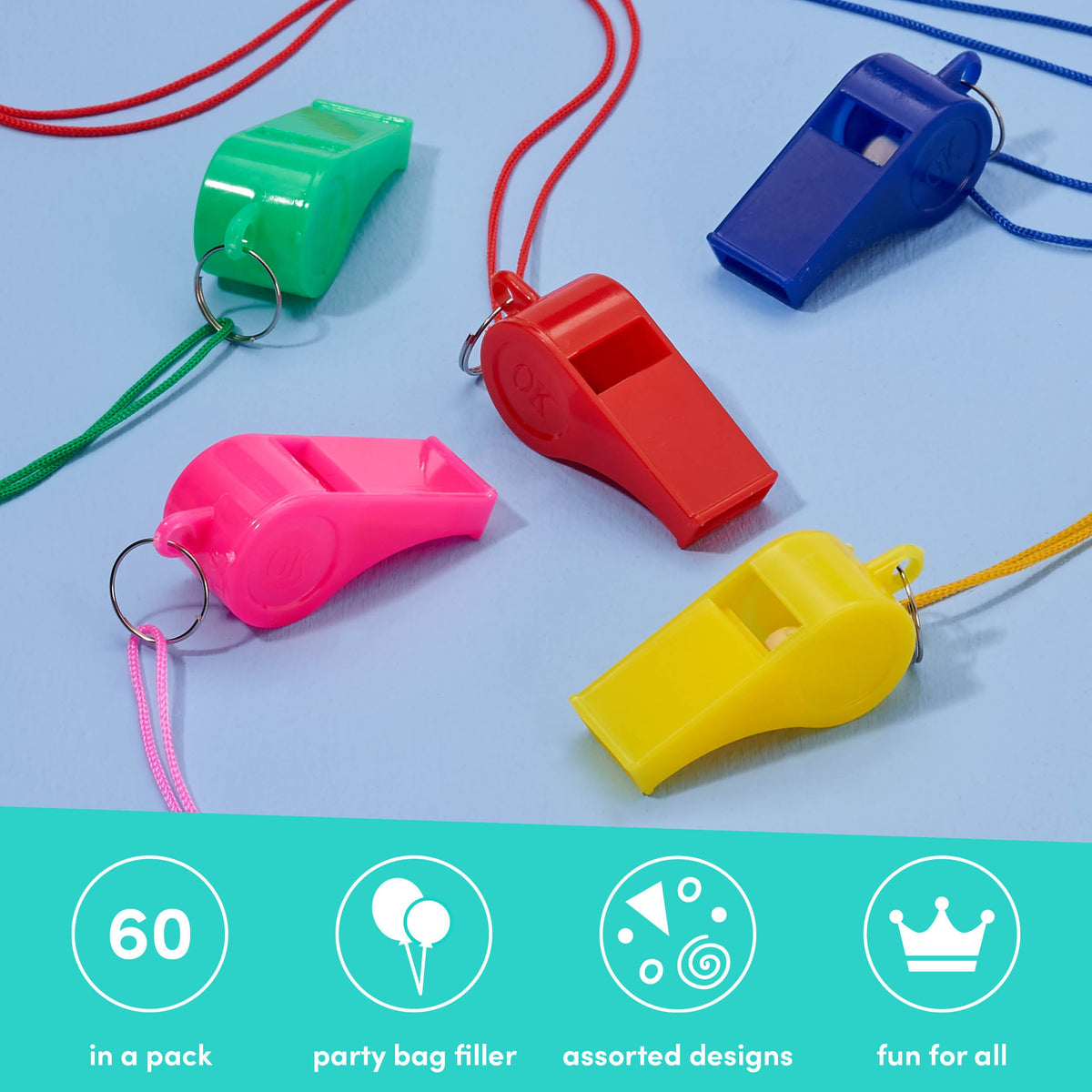 Sports Whistles with Lanyards – Colourful