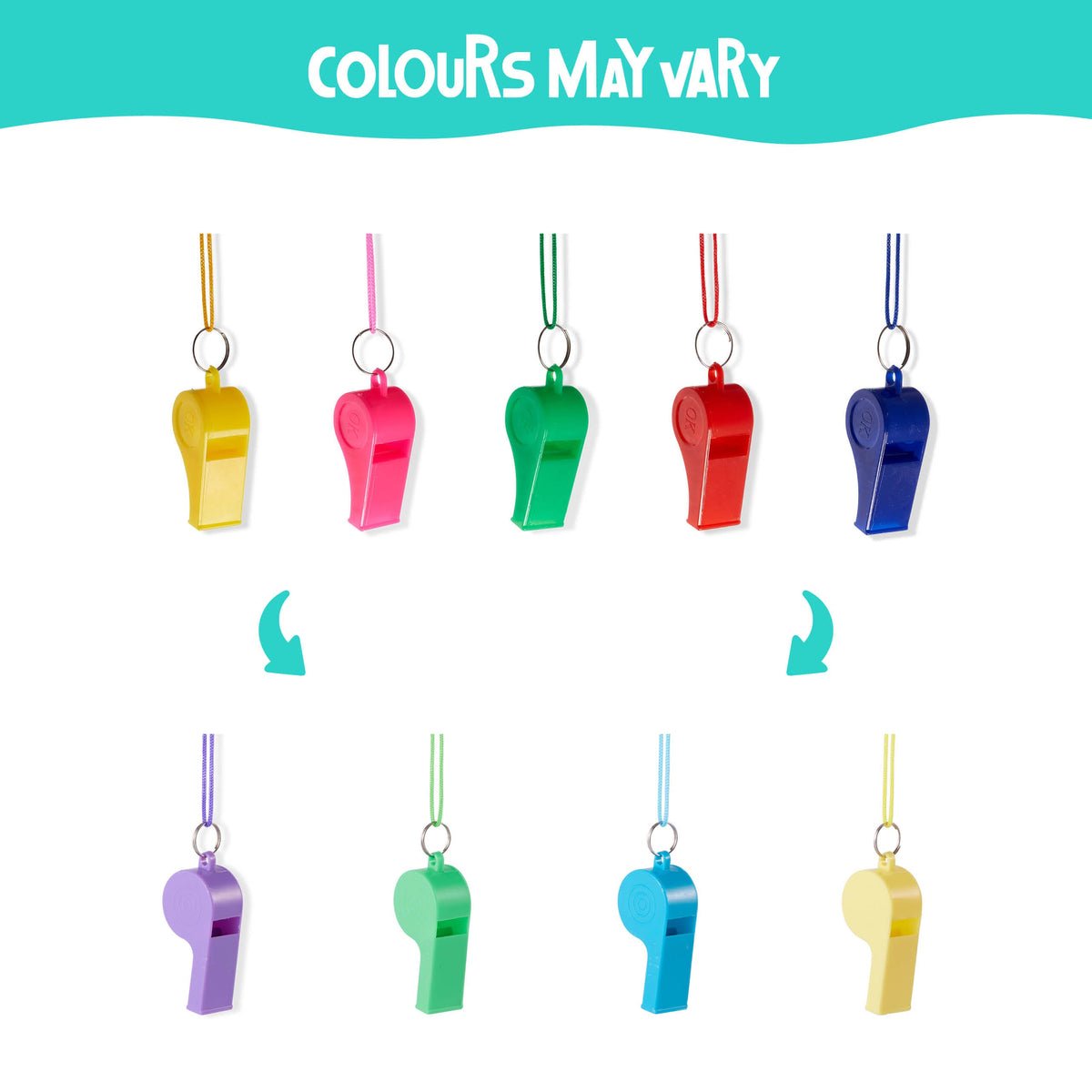 Sports Whistles with Lanyards – Colourful