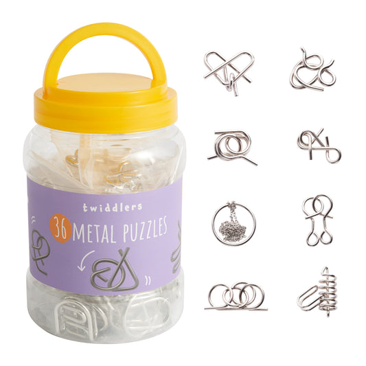 Metal Brain Teaser Puzzles Toy Tub Set