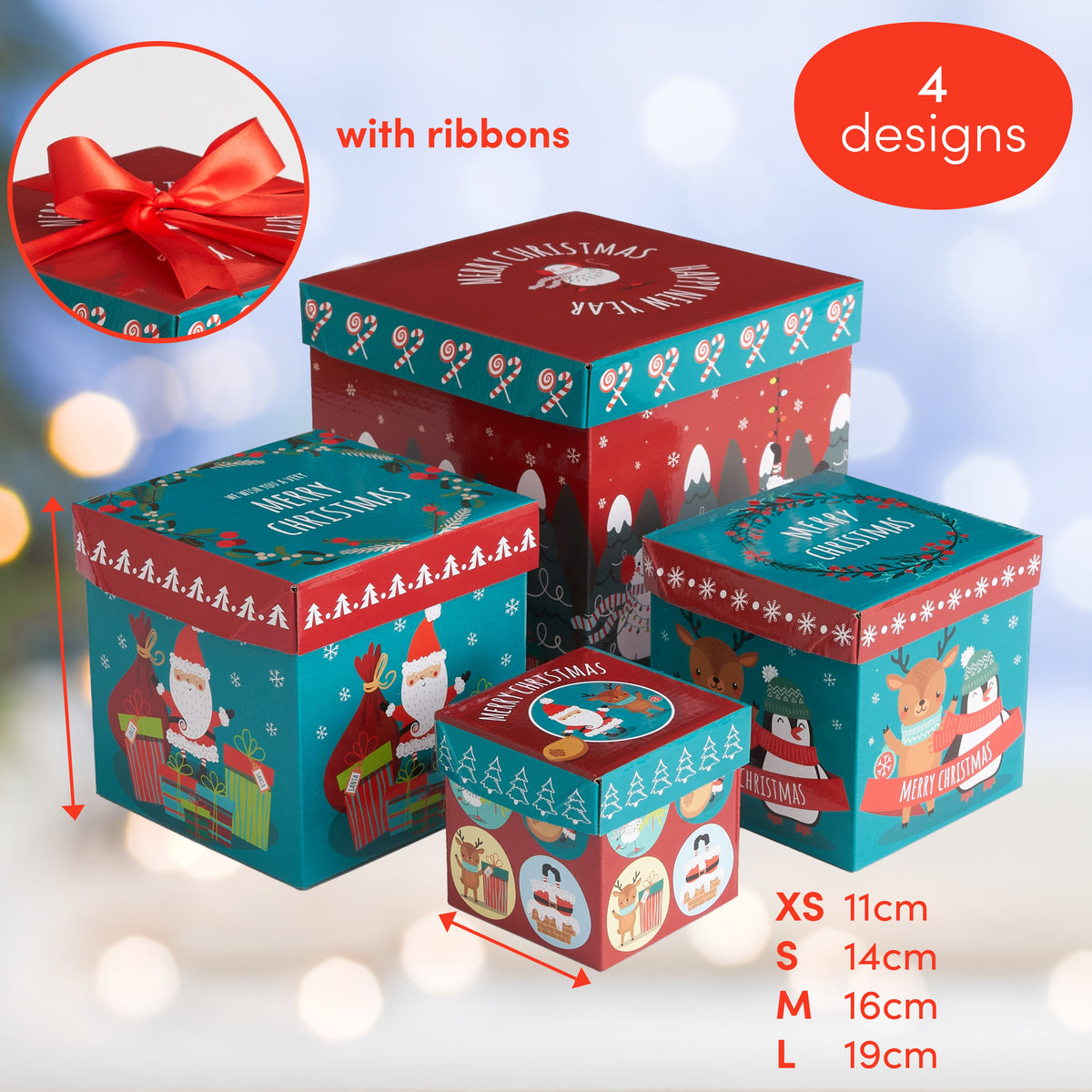 Christmas Cardboard Gift Boxes Including Ribbons